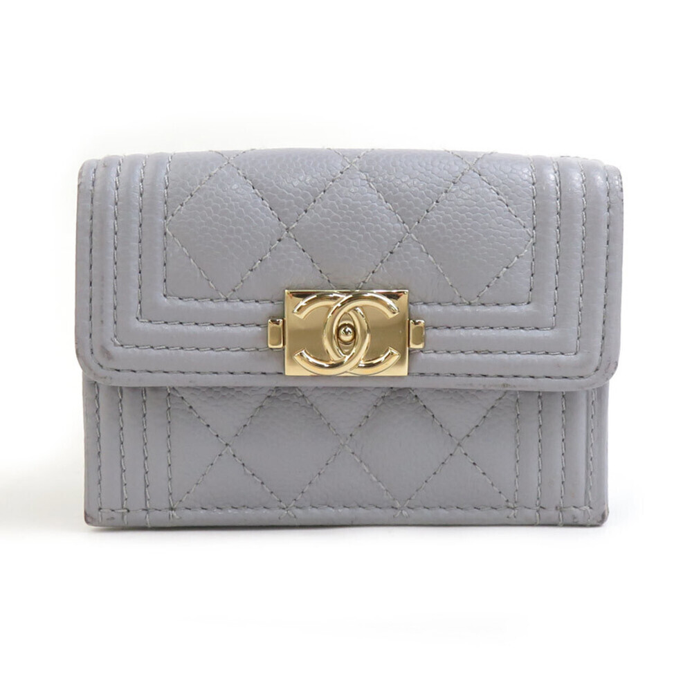 CHANEL Gray Caviar Leather Wallet